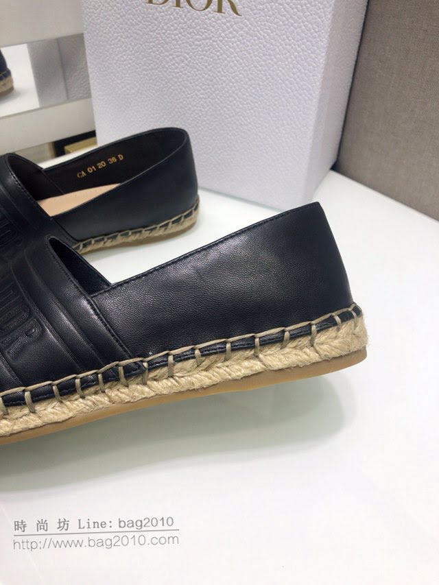 DIOR女鞋 迪奧2021專櫃新款Granville草編漁夫鞋 Dior字母logo平底懶人鞋  naq1535